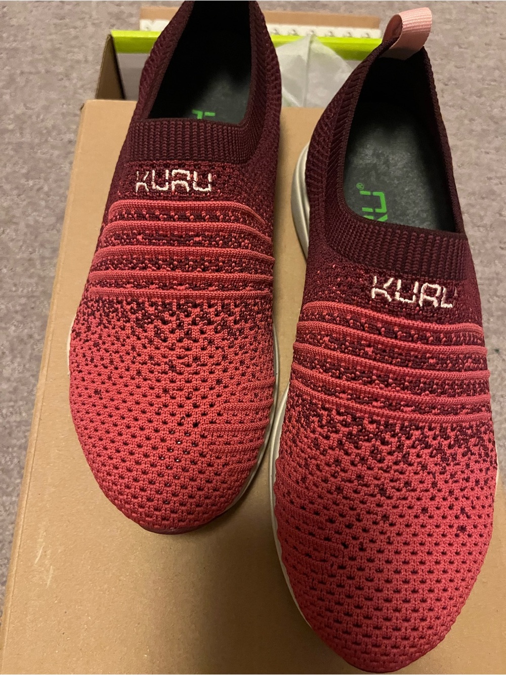 KURU Slip-On Knit Sneakers - Burgundy and Red 7 women WIDE